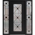 Front Exterior Prehung Aluminum Door / Iron 1655 Black / Entry Steel Metal Classic Painted 64 x 80 (16+36+16" x 80")-Right-hand Inswing Black