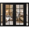 Front Exterior Prehung Metal-Plastic Double Doors Clear Glass / MANUX 8100 White Silk / Office Commercial and Residential Doors Entrance Patio Garage 100" x 80" Right-Hand Inswing Black Matte