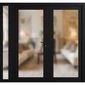 Front Exterior Prehung Metal-Plastic Double Doors Frosted Glass / MANUX 8102 White Silk / Office Commercial and Residential Doors Entrance Patio Garage 86" x 80" Left-Hand Inswing Black Matte