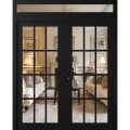 Front Exterior Prehung Metal-Plastic Double Doors Clear Glass / MANUX 8355 White Silk / Office Commercial and Residential Doors Entrance Patio Garage 72" x 94" Right-Hand Inswing Black Matte