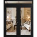 Front Exterior Prehung Metal-Plastic Double Doors Clear Glass / MANUX 8666 White Silk / Office Commercial and Residential Doors Entrance Patio Garage 72" x 96" Left-Hand Inswing Black Matte