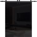 Sturdy Double Barn Door with Hardware | Planum 0010 Chocolate Ash | 13FT Rail Hangers Heavy Set | Modern Solid Panel Interior Doors Gloss Black