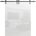 Sturdy Double Barn Door with Hardware | Planum 0010 Chocolate Ash | 13FT Rail Hangers Heavy Set | Modern Solid Panel Interior Doors Gloss White