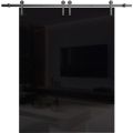 Sliding Double Barn Doors with Hardware | Planum 0010 Walnut | Silver 13FT Rail Hangers Sturdy Set | Modern Solid Panel Interior Hall Bedroom Bathroom Door Gloss Black