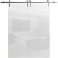 Sliding Double Barn Doors with Hardware | Planum 0010 Walnut | Silver 13FT Rail Hangers Sturdy Set | Modern Solid Panel Interior Hall Bedroom Bathroom Door Gloss White
