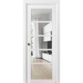 Sliding French Pocket Door | Quadro 4522 Matte Black with Clear Glass | Kit Trims Rail Hardware | Solid Wood Interior Bedroom Sturdy Doors-30" x 96" White