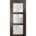 Sliding French Pocket Door with Frosted Glass | Lucia 2552 Ginger Ash | Kit Trims Rail Hardware | Solid Wood Interior Bedroom Sturdy Doors-42" x 84" Chocolate Ash