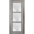 Sliding French Pocket Door with Frosted Glass | Lucia 2552 Ginger Ash | Kit Trims Rail Hardware | Solid Wood Interior Bedroom Sturdy Doors-42" x 84" Ginger Ash