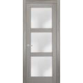 Solid French Door | Lucia 2552 Chocolate Ash with Frosted Glass | Single Regular Panel Frame Trims Handle | Bathroom Bedroom Sturdy Doors  Ginger Ash
