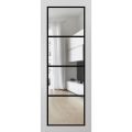 Slab Barn Door Panel Clear Glass | Lucia 2466 White Silk and Aluminum Strips | Sturdy Finished Doors | Pocket Closet Sliding-24" x 80" White