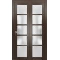 Sliding Closet Bi-fold Doors | Quadro 4002 Oak with Frosted Glass | Sturdy Tracks Moldings Trims Hardware Set | Wood Solid Bedroom Wardrobe Doors  Chocolate Ash