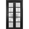 Sliding Closet Bi-fold Doors | Quadro 4002 Oak with Frosted Glass | Sturdy Tracks Moldings Trims Hardware Set | Wood Solid Bedroom Wardrobe Doors  Black Matte