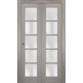 Sliding Closet Bi-fold Doors | Quadro 4002 Oak with Frosted Glass | Sturdy Tracks Moldings Trims Hardware Set | Wood Solid Bedroom Wardrobe Doors  Ginger Ash