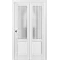 Sliding Closet Bi-fold Doors | Felicia 3309 White Silk with Frosted Glass | Sturdy Tracks Moldings Trims Hardware Set | Wood Solid Bedroom Wardrobe Doors  White