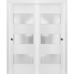 Sturdy Barn Door Frosted Glass 3 Lites | Lucia 4070 White Silk | 6.6FT ...