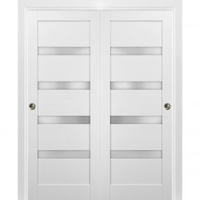 French Double Panel Lite Doors with Hardware | Quadro 4113 White Silk ...