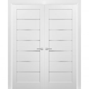 French Double Panel Lite Doors with Hardware | Quadro 4002 White Silk ...