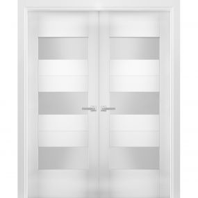 French Double Panel Lite Doors with Hardware | Quadro 4088 White Silk ...