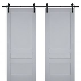 Sturdy Double Barn Door with Mirror | Lucia 1299 White Silk | 13FT Rail ...