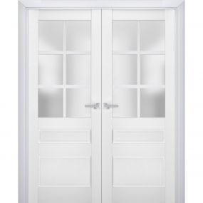 Solid French Double Doors Frosted Glass | Quadro 4002 Grey Ash | Wood ...