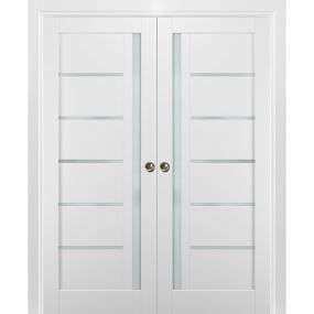 French Double Panel Lite Doors with Hardware | Quadro 4088 White Silk ...