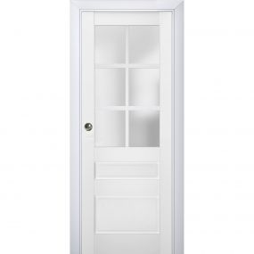 Sliding French Pocket Door with | Lucia 1299 White Silk with Mirror ...