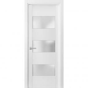 Solid French Double Doors Frosted Glass 3 Lites | Lucia 4070 White Silk ...