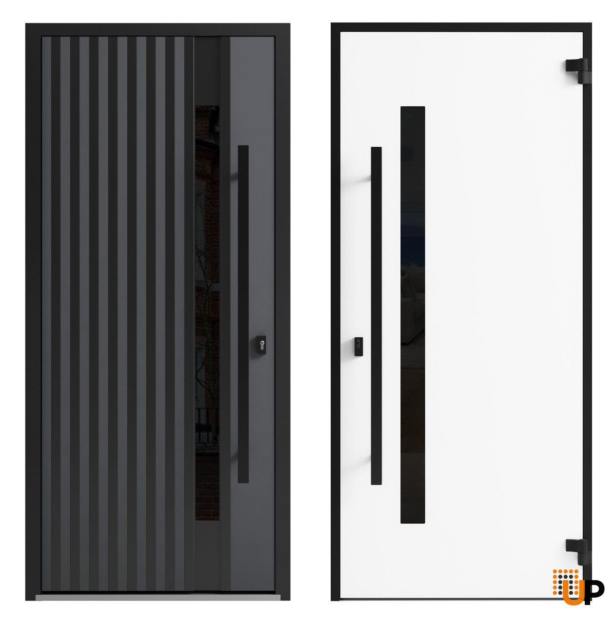 Front Exterior Prehung Steel Door / Ronex 0144 Grey / Transom Window ...