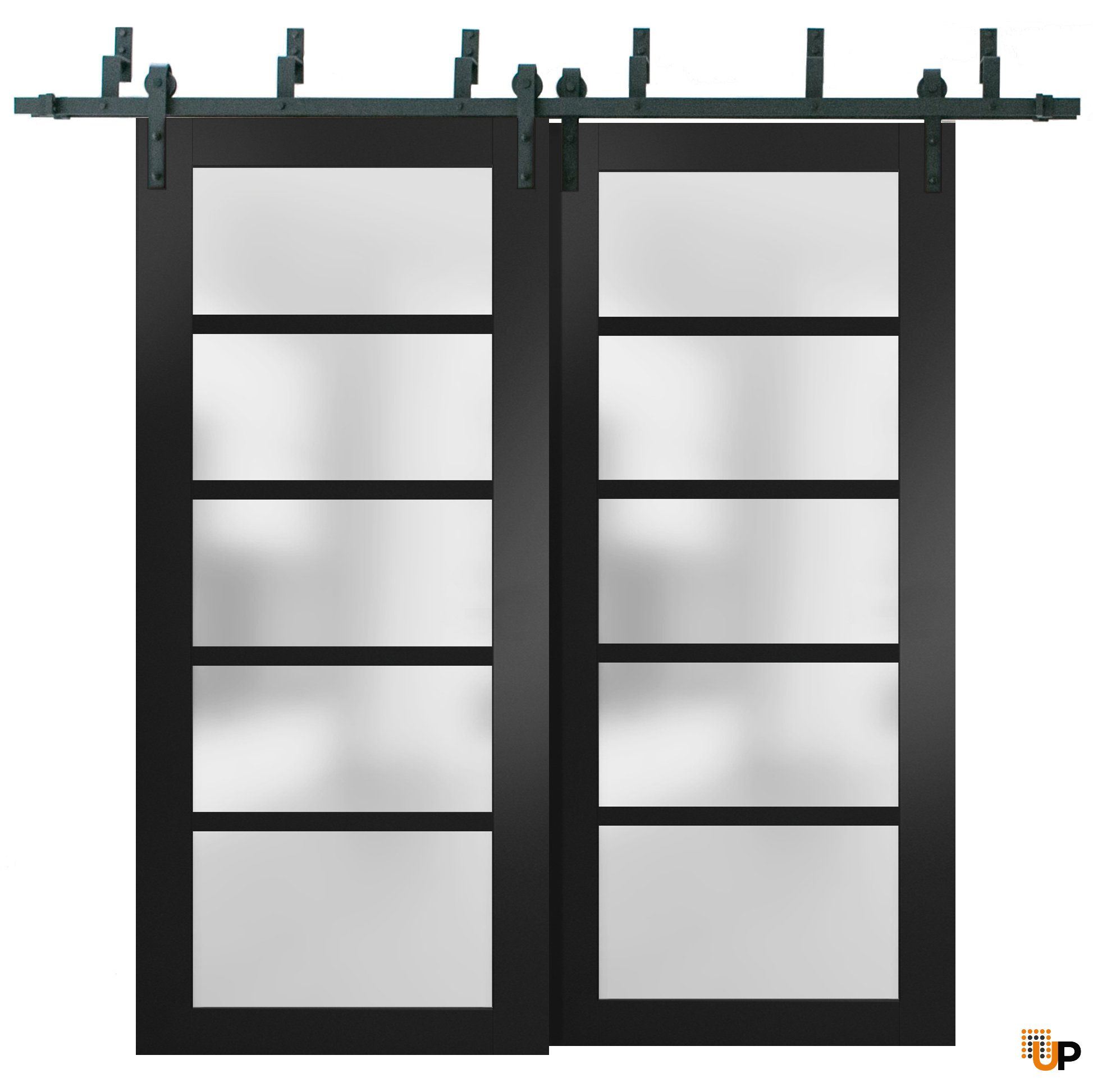 Sliding Closet Barn Bypass Doors | Quadro 4002 Black Matte with Frosted