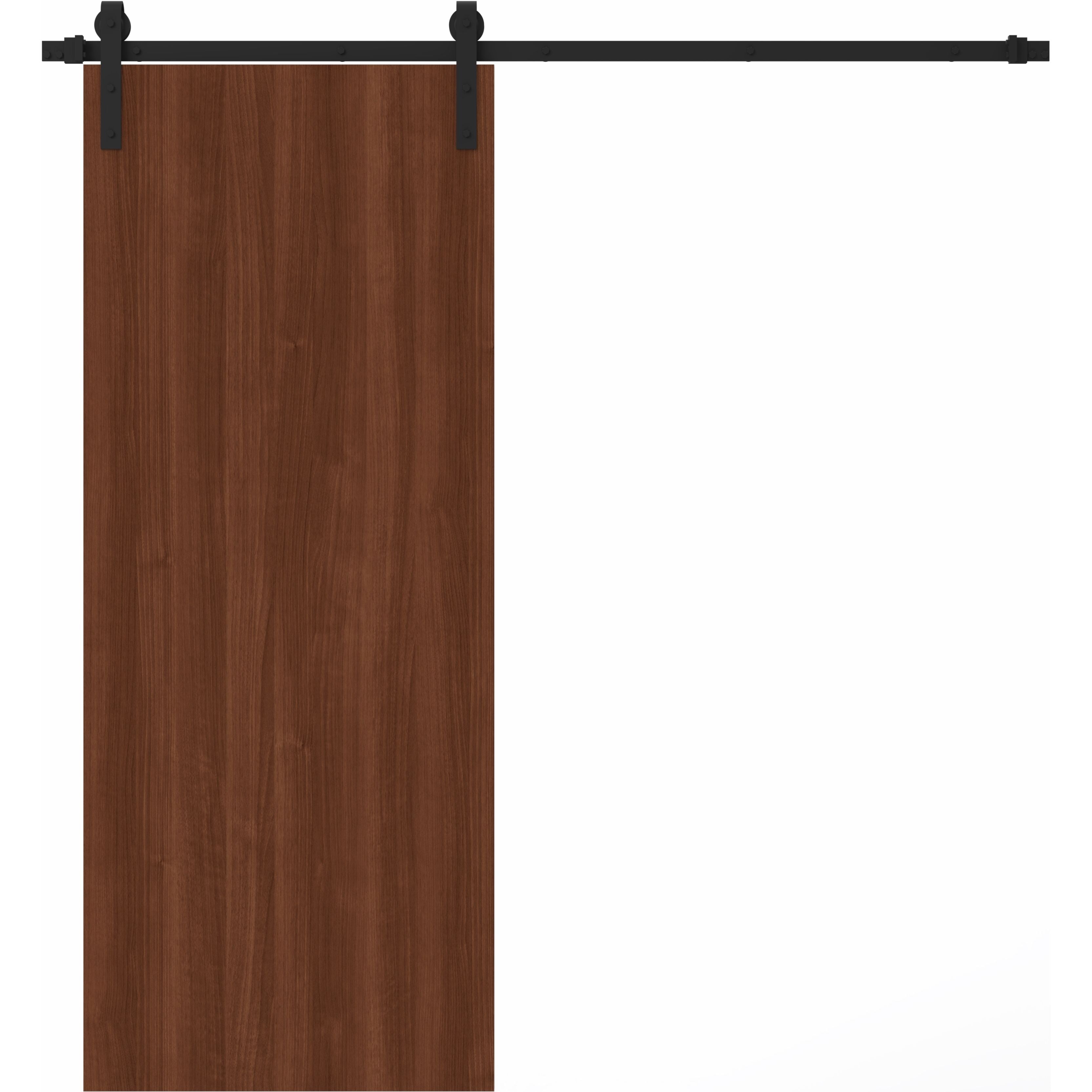 Modern Barn Door 18 x 80 inches | BASIC 3001 Caramel Oak | 6.6FT Rail Track Heavy Hardware Set | Solid Panel Interior Doors Walnut Franko