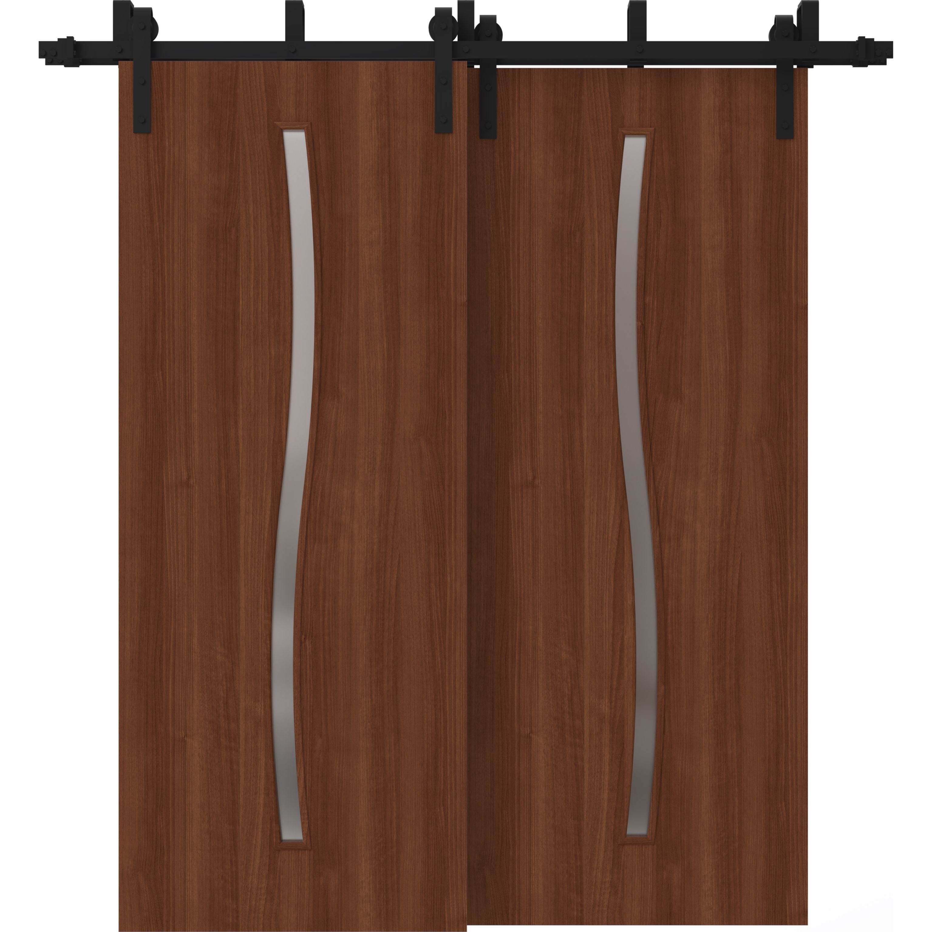 Sliding Closet Barn Bypass Doors 36 x 80 inches | BASIC 3002 Walnut | Modern 6.6ft Rails Hardware Set | Wood Solid Bedroom Wardrobe Doors Walnut Franko