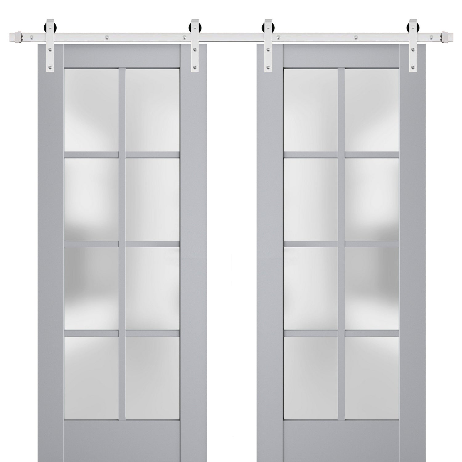 Sturdy Double Barn Door With Frosted Glass Veregio 7412 White Silk 13ft Rail Hangers Heavy 8293