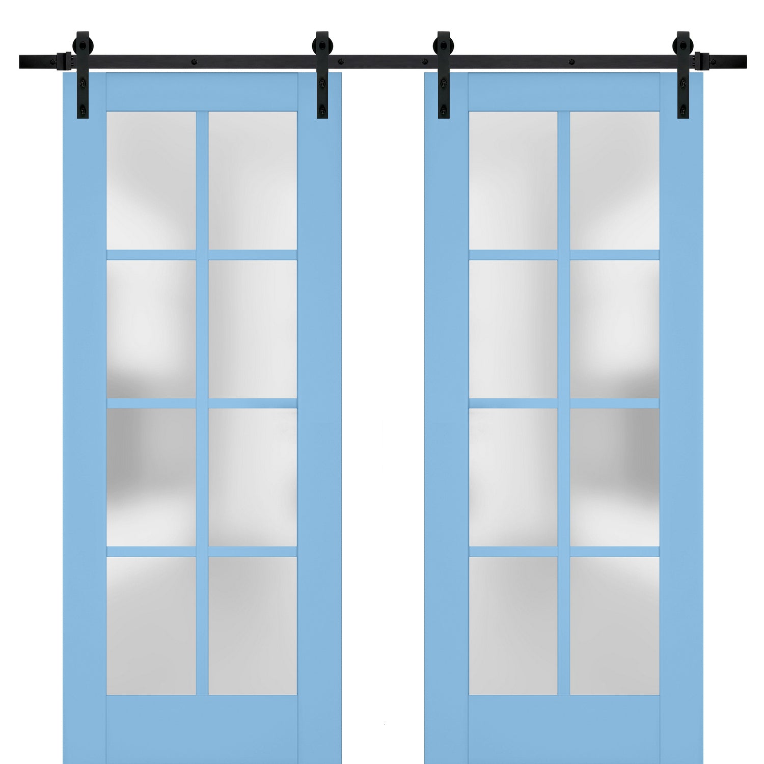 Sturdy Double Barn Door | Veregio 7412 Aquamarine with Frosted Glass | 13FT Rail Hangers Heavy Set | Solid Panel Interior Doors Aquamarine