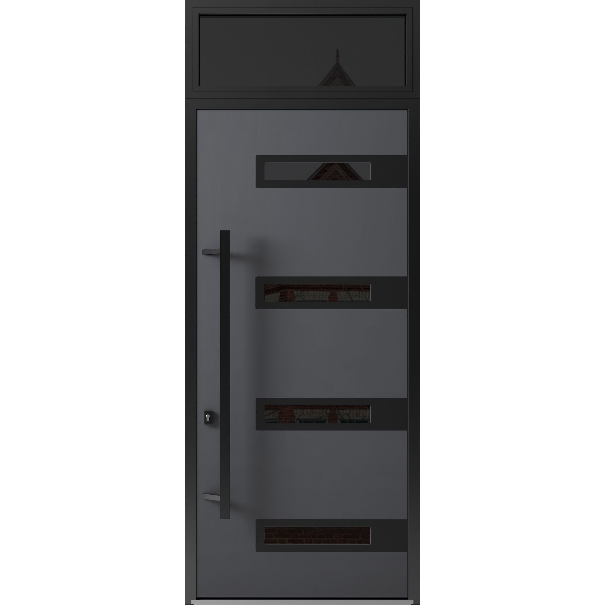 Front Exterior Prehung Steel Door / Ronex 0131 Grey 96" / Transom Window Sidelite / Entry Metal Modern Painted W36" x H96+16" Right hand Inswing Gray