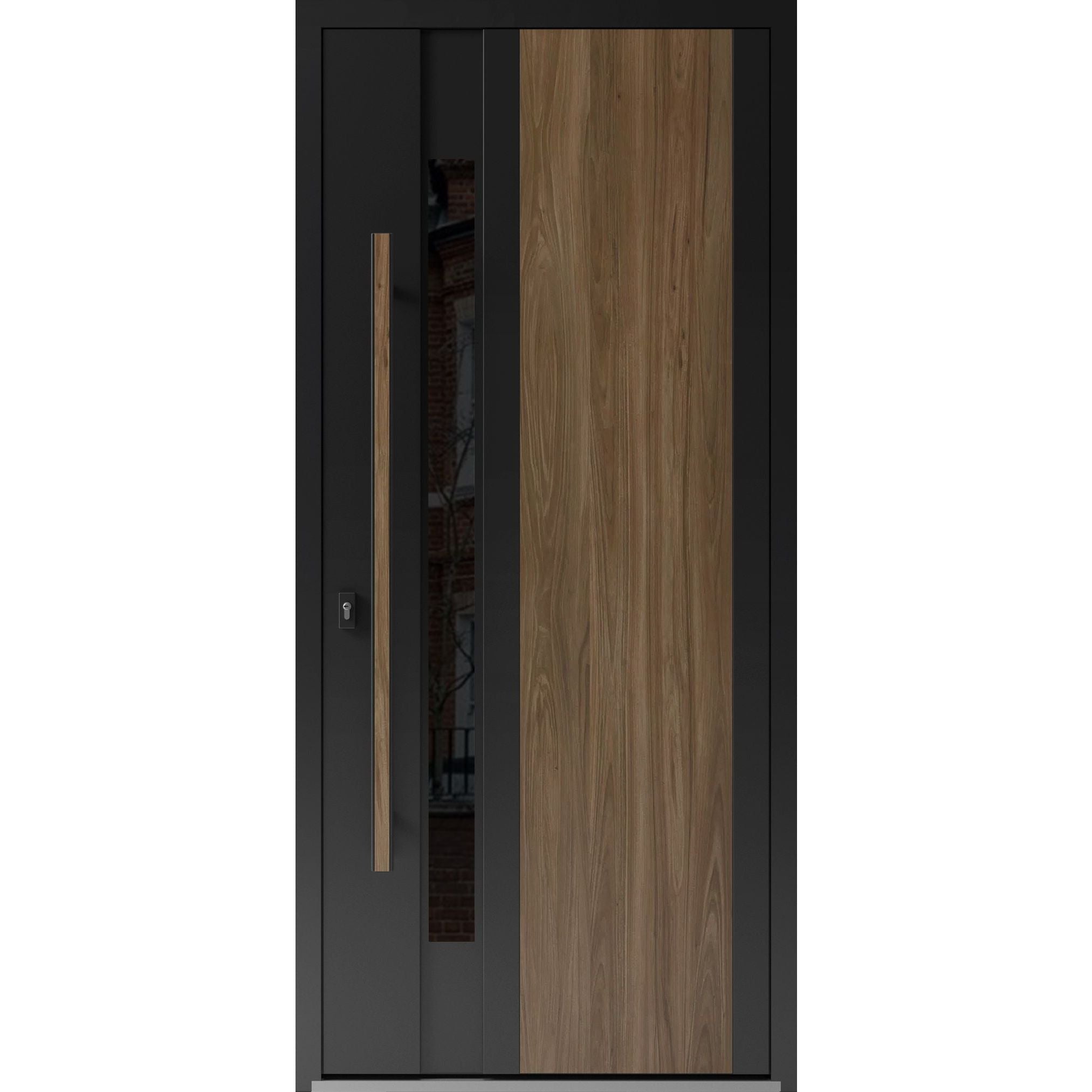 Front Exterior Prehung Steel Door / Dekton 0163 Venezia Noce / Entry Metal Modern Painted W36" x H80" Right hand Inswing Venezia Noce