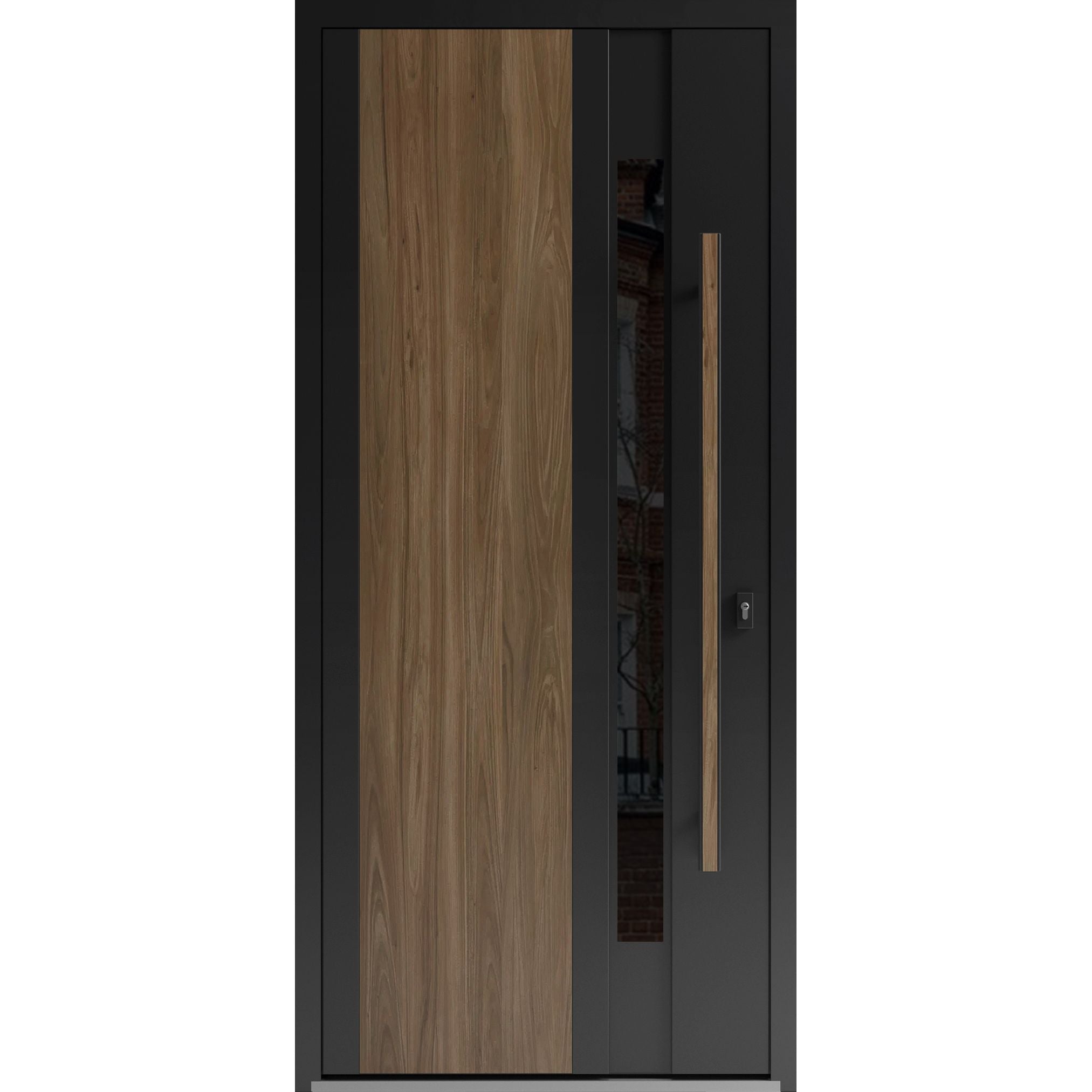 Front Exterior Prehung Steel Door / Dekton 0163 Ardesia Nero / Entry Metal Modern Painted W36" x H80" Left hand Inswing Venezia Noce