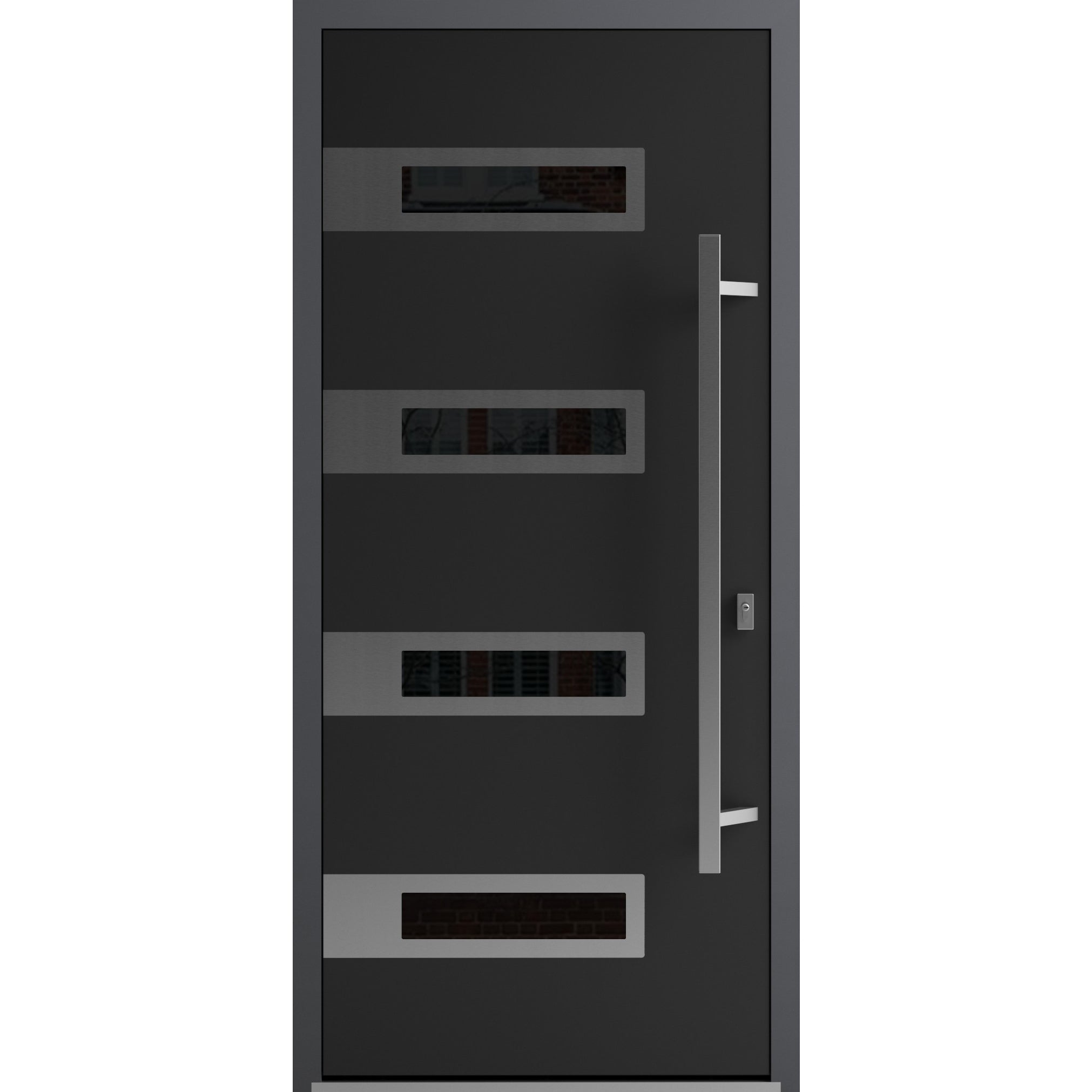 Front Exterior Prehung Steel Door / Ronex 0131 Black Enamel / Stainless Inserts Entry Metal Modern Painted W36" x H80" Left hand Inswing Black