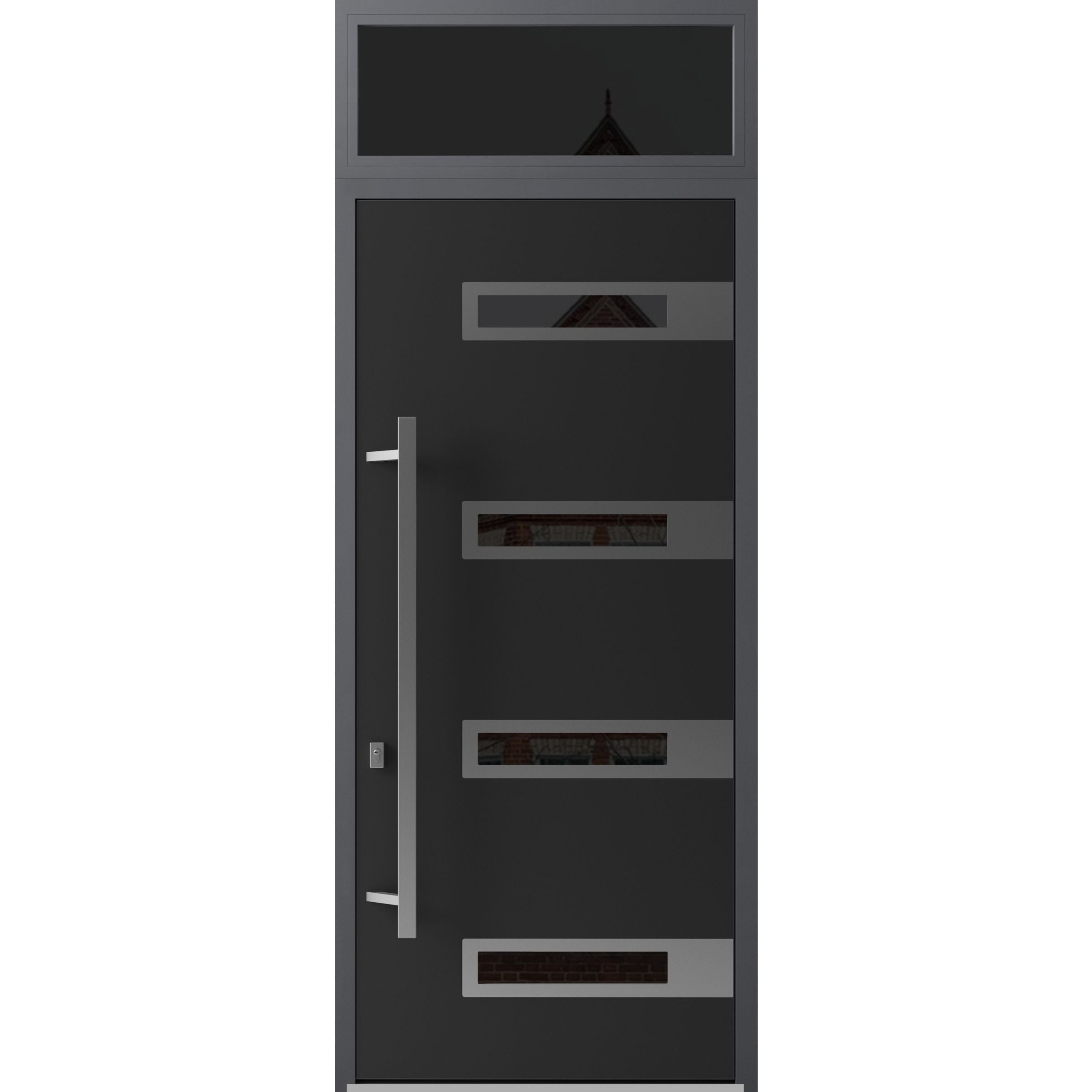 Front Exterior Prehung Steel Door / Ronex 0131 Grey 96" / Transom Window Sidelite / Entry Metal Modern Painted W36" x H96+16" Right hand Inswing Black