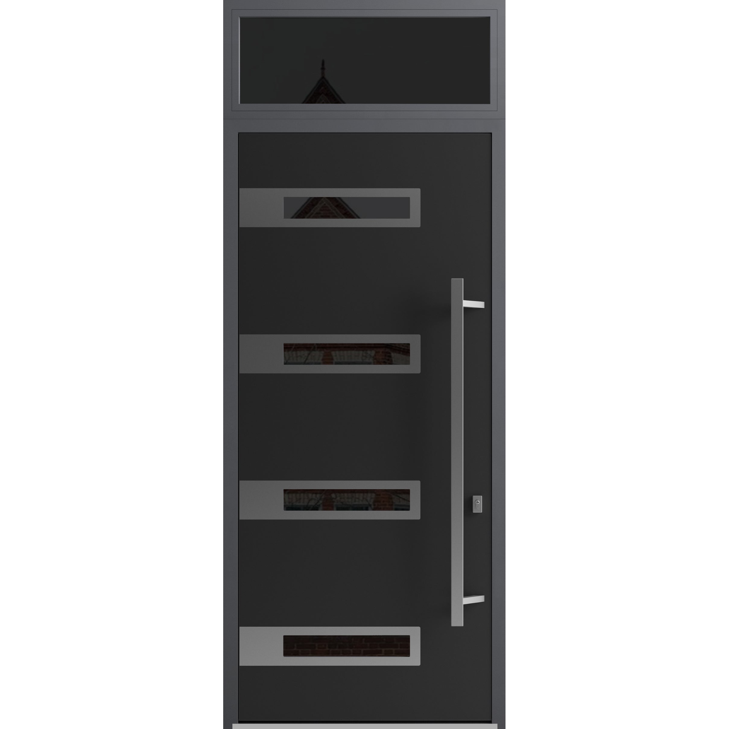 Front Exterior Prehung Steel Door / Ronex 0131 Grey 96" / Transom Window Sidelite / Entry Metal Modern Painted W36" x H96+16" Left hand Inswing Black