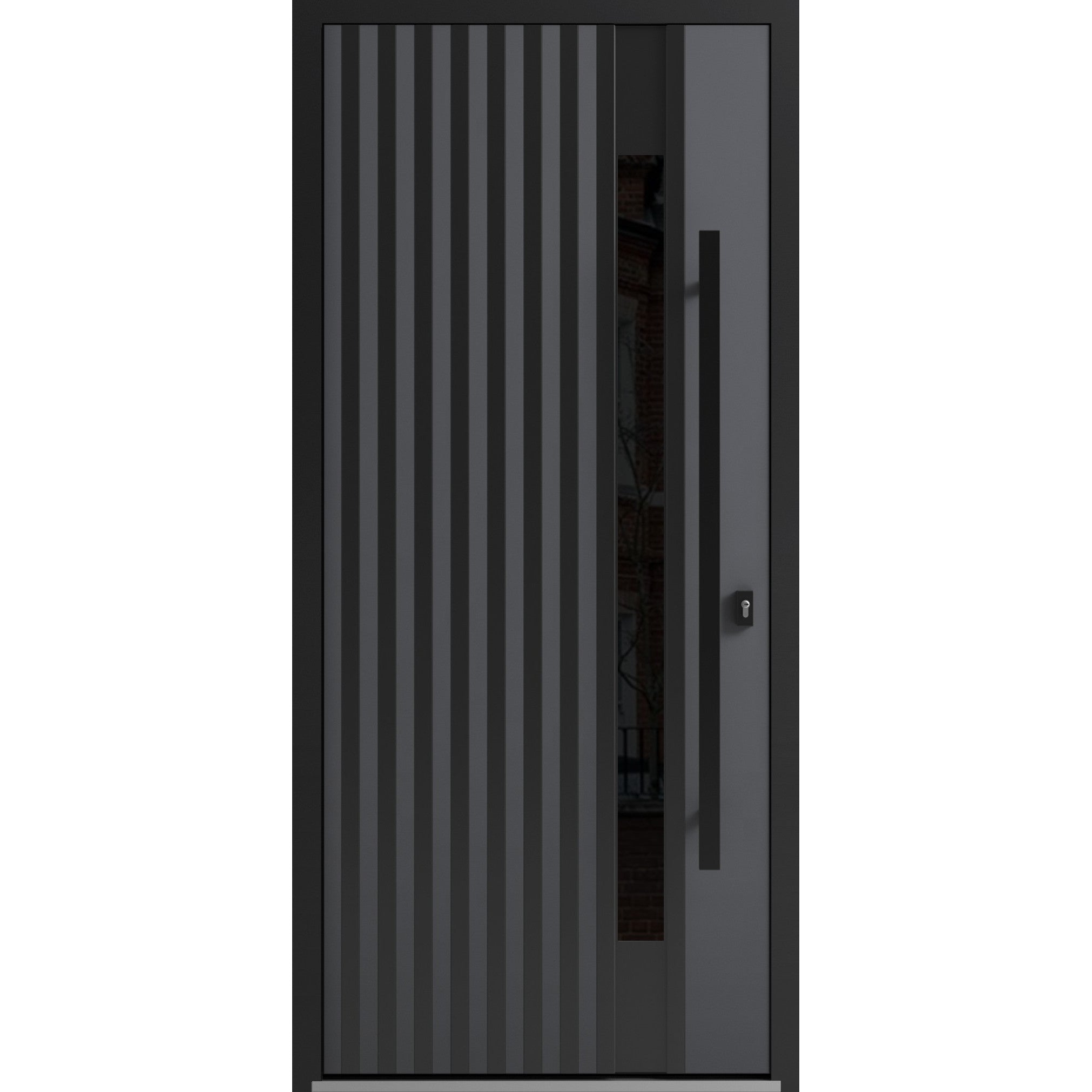 Front Exterior Prehung Steel Door / Ronex 0144 Grey / Entry Metal Modern Painted W36" x H80" Left hand Inswing Gray