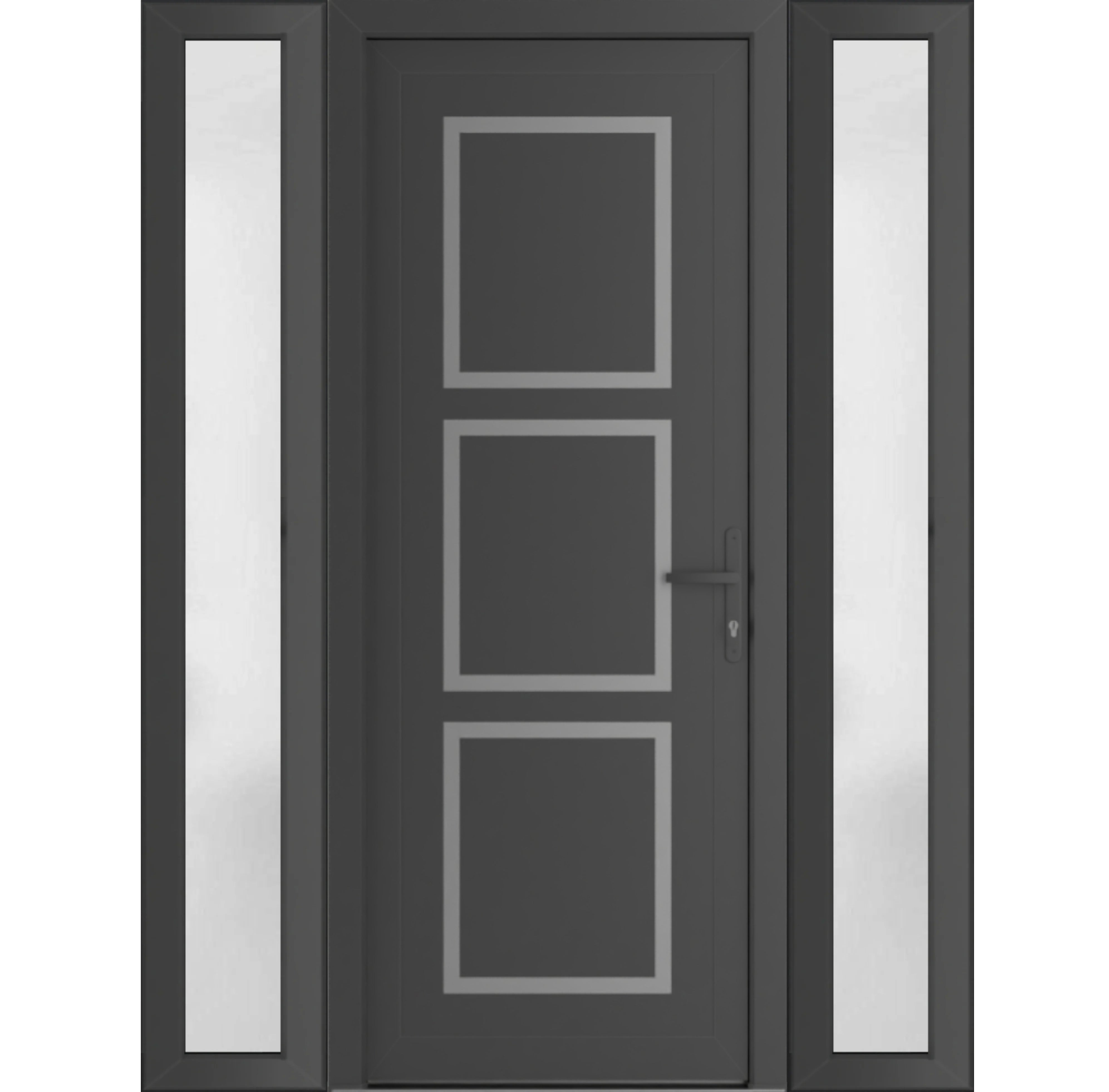 Front Exterior Prehung Metal-PlasticDoor | Manux 8661 Walnut | 2 Side Sidelite Transoms | Office Commercial and Residential Doors Entrance Patio Garage 68" x 80" (W16+36+16" x H80") Left hand Inswing Antracite