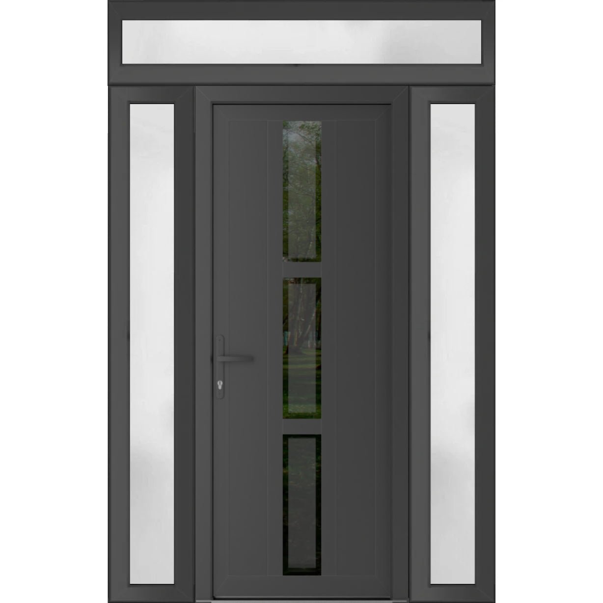 Front Exterior Prehung Metal-PlasticDoor | Manux 8112 Antracite Grey | 2 Side and Top Sidelite Transom | Office Commercial and Residential Doors Entrance Patio Garage 68" x 94" (W16+36+16" x H80+14") Right hand Inswing Antracite