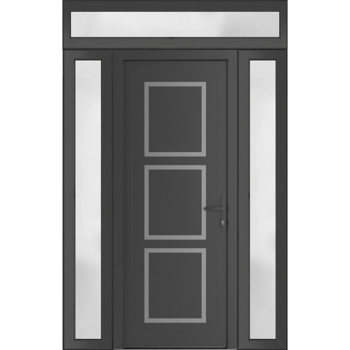 Front Exterior Prehung Metal-PlasticDoor | Manux 8661 Walnut | 2 Side and Top Sidelite Transom | Office Commercial and Residential Doors Entrance Patio Garage 60" x 94" (W12+36+12" x H80+14") Right hand Inswing Antracite