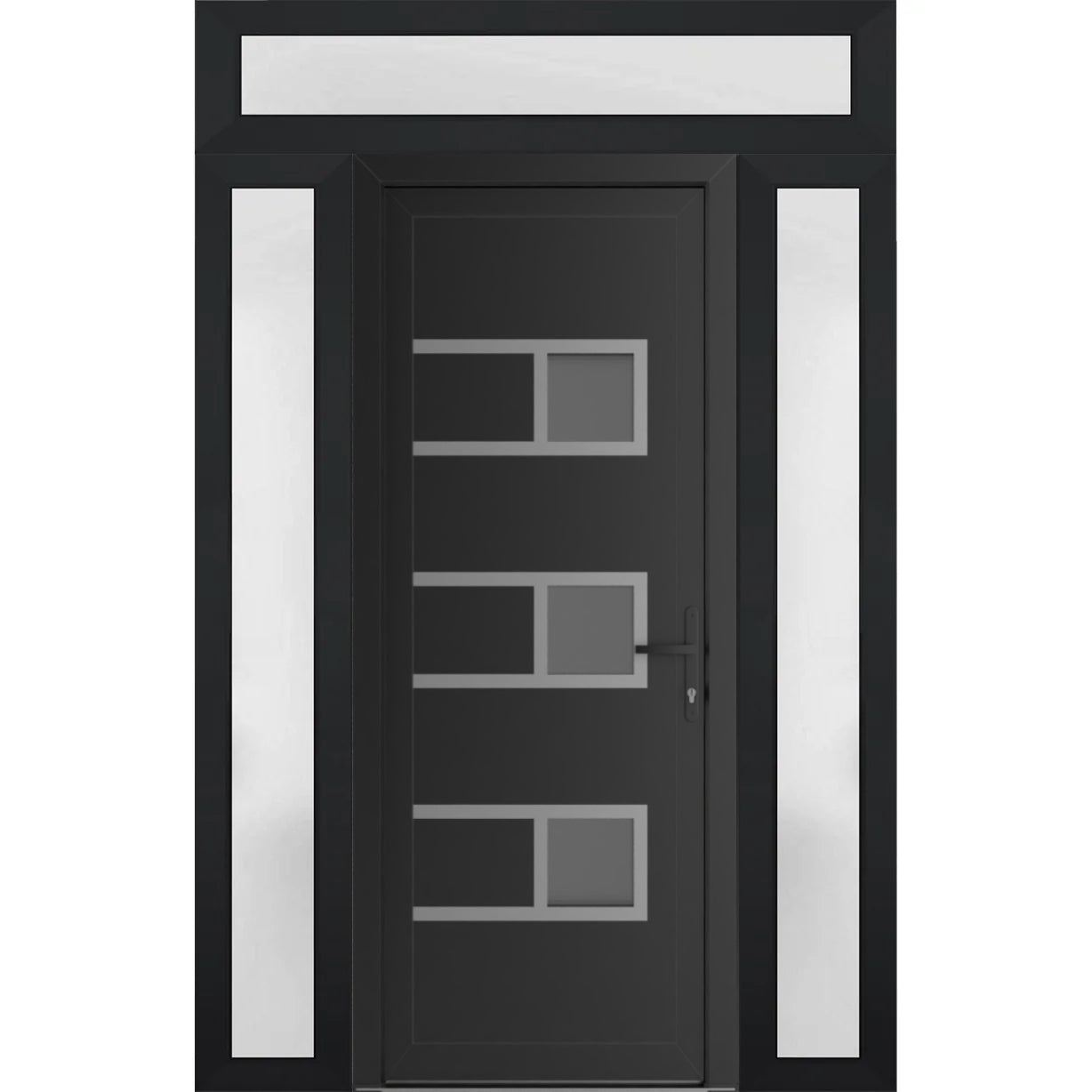 Front Exterior Prehung Metal-PlasticDoor | Manux 8933 Walnut | 2 Side and Top Sidelite Transom | Office Commercial and Residential Doors Entrance Patio Garage 64" x 94" (W14+36+14" x H80+14") Left hand Inswing Black Matte