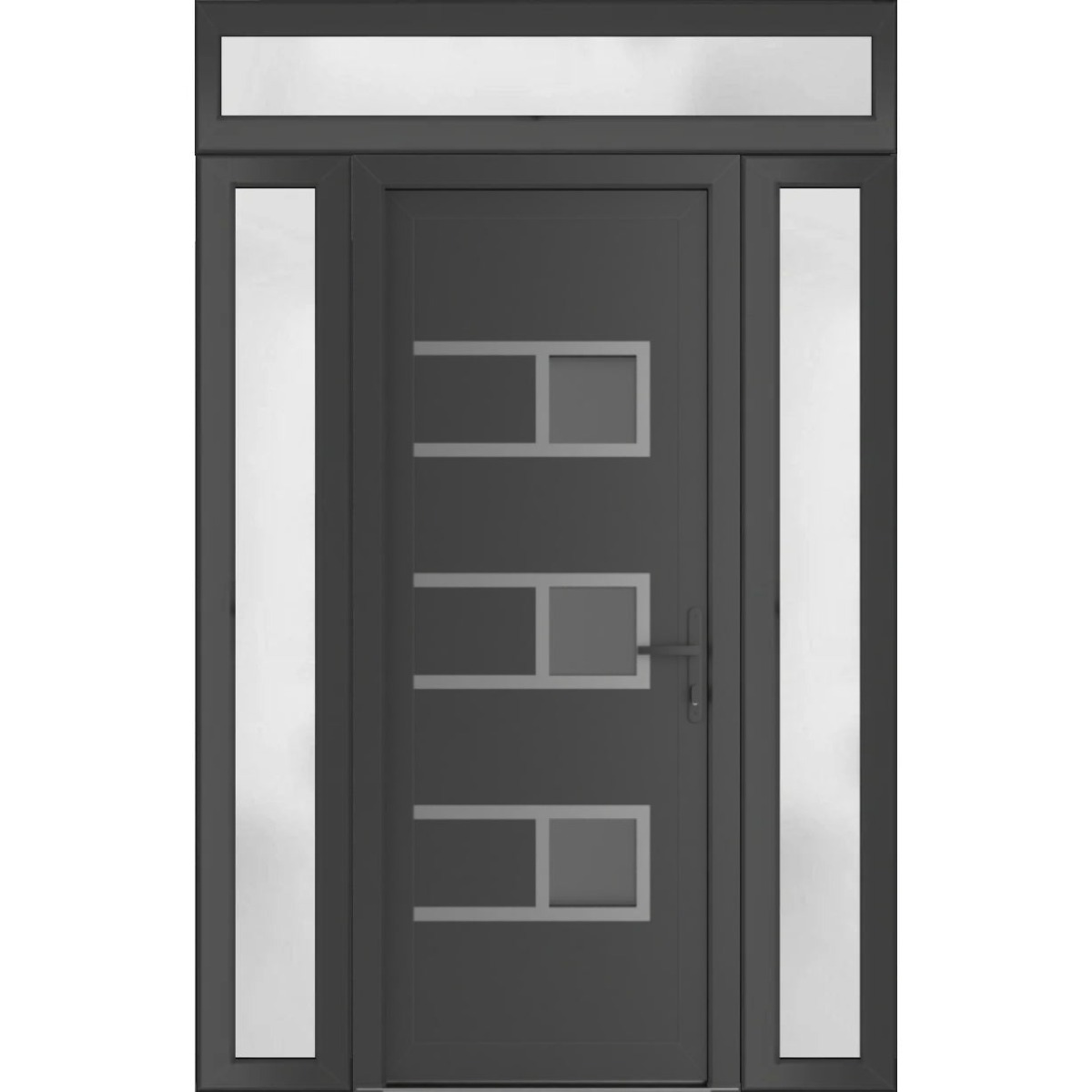 Front Exterior Prehung Metal-PlasticDoor | Manux 8933 White Silk | 2 Side Sidelite Transoms | Office Commercial and Residential Doors Entrance Patio Garage 62" x 80" (W16+30+16" x H80") Left hand Inswing Antracite