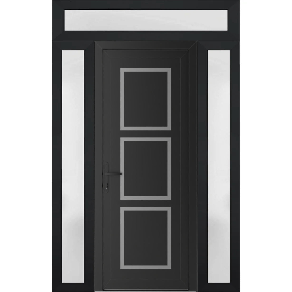 Front Exterior Prehung Metal-PlasticDoor | Manux 8661 Walnut | 2 Side and Top Sidelite Transom | Office Commercial and Residential Doors Entrance Patio Garage 60" x 94" (W12+36+12" x H80+14") Right hand Inswing Black Matte