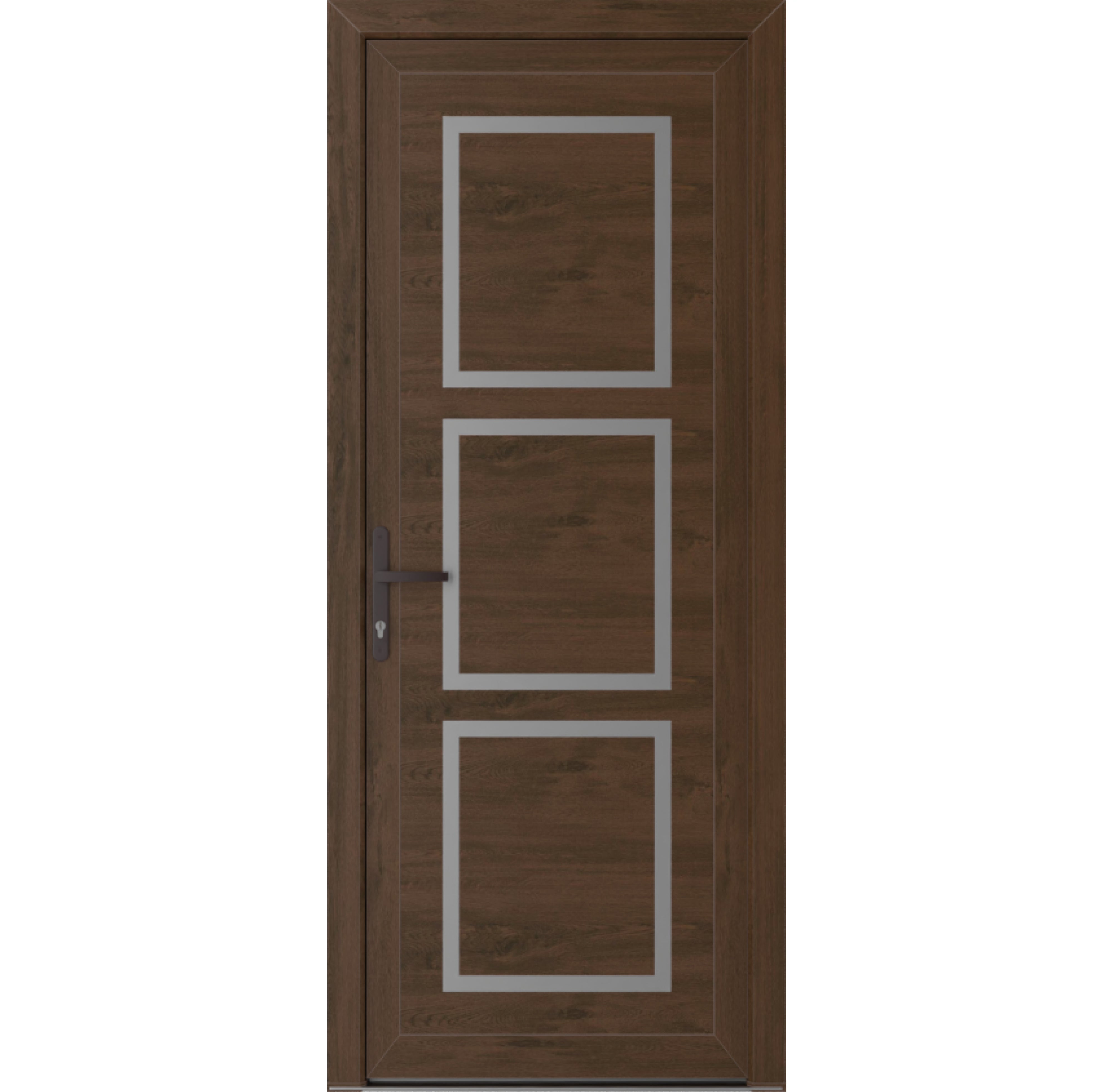 Front Exterior Prehung Metal-PlasticDoor | Manux 8661 White Silk | Office Commercial and Residential Doors Entrance Patio Garage W36" x H80" Right hand Inswing Walnut