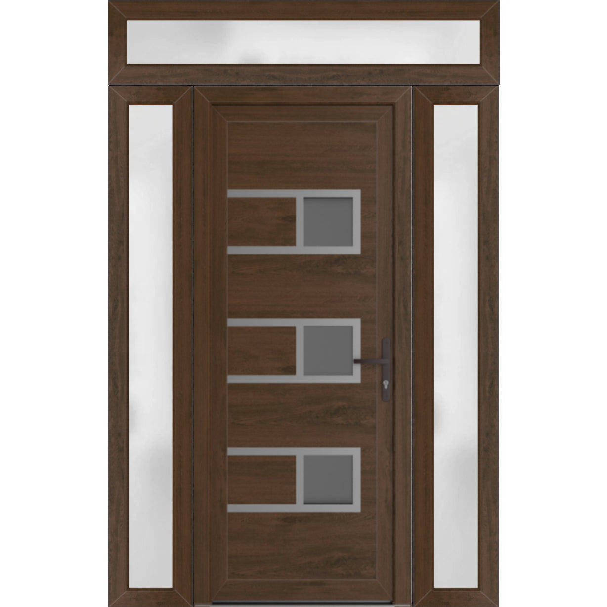 Front Exterior Prehung Metal-PlasticDoor | Manux 8933 Walnut | 2 Side and Top Sidelite Transom | Office Commercial and Residential Doors Entrance Patio Garage 64" x 94" (W14+36+14" x H80+14") Left hand Inswing Walnut