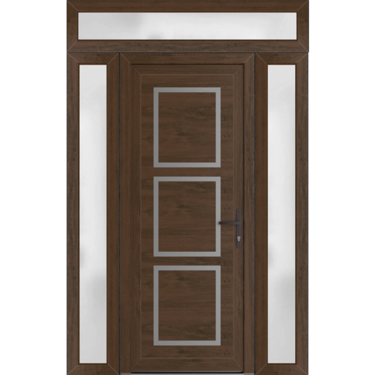 Front Exterior Prehung Metal-PlasticDoor | Manux 8661 Walnut | 2 Side and Top Sidelite Transom | Office Commercial and Residential Doors Entrance Patio Garage 64" x 94" (W14+36+14" x H80+14") Left hand Inswing Walnut