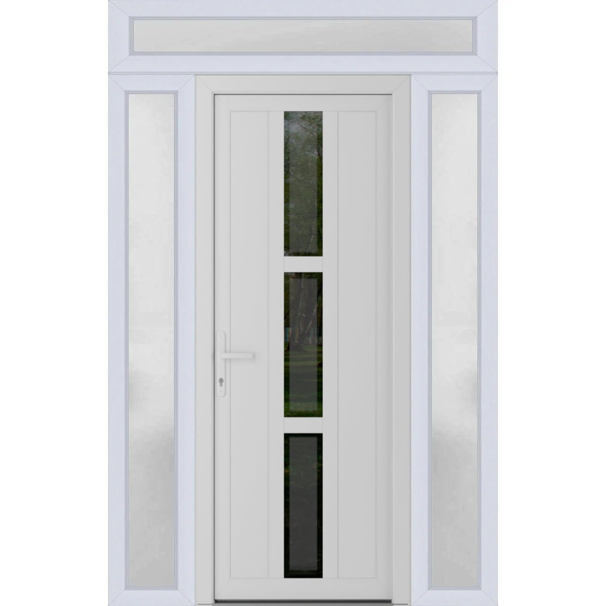 Front Exterior Prehung Metal-PlasticDoor | Manux 8112 Antracite Grey | 2 Side and Top Sidelite Transom | Office Commercial and Residential Doors Entrance Patio Garage 68" x 94" (W16+36+16" x H80+14") Right hand Inswing White